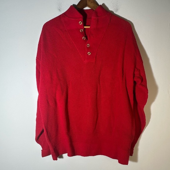 Men's Red Sweater with Button Collar - Picture 1 of 3
